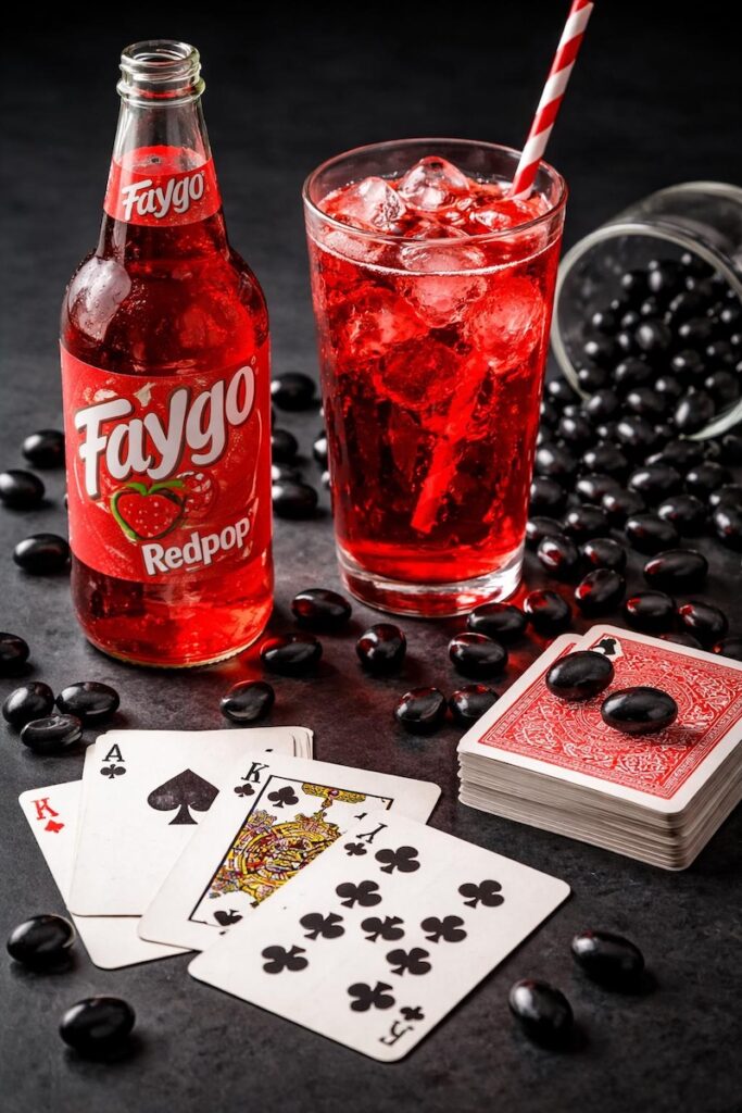 red pop and black jelly beans